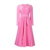 Women's New Long-sleeved Lace-up Solid Color V-neck Slim-fitting Pleated Large-size Dress