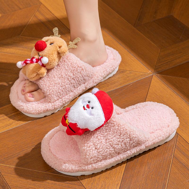Fashion Christmas Women's Cotton Slippers Winter New Cartoon Fashion Lightweight Plush Shoes Comfortable Warm Non Slip Indoor Home Shoes