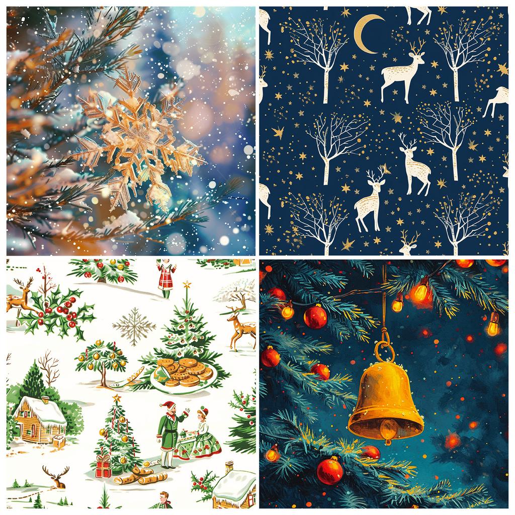12 Pieces Of Christmas Series Material Paper Junk Journal Splicing And Cutting Material Decorative Paper