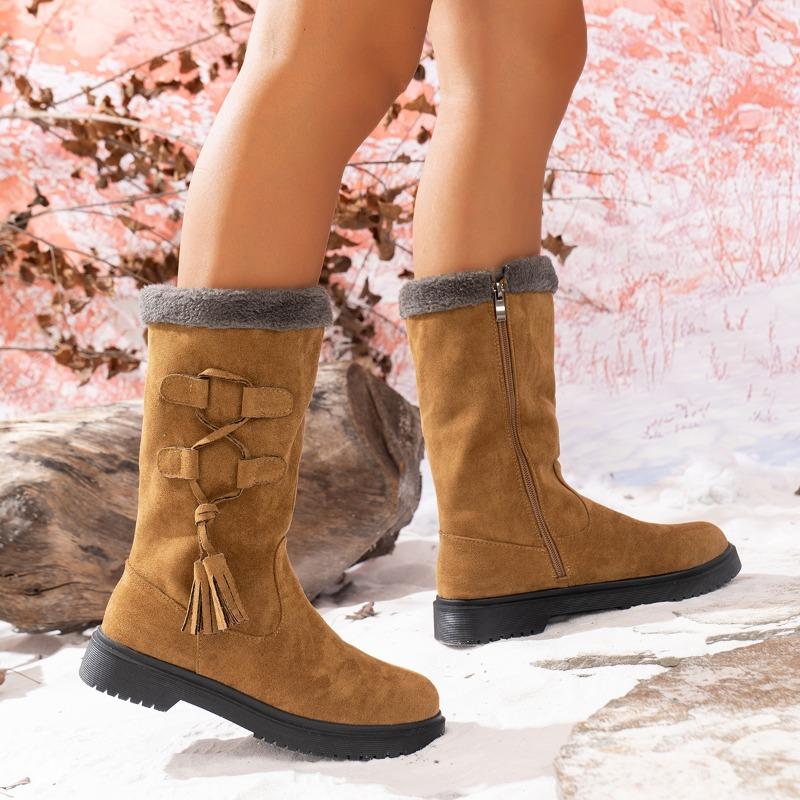 Fashion Winter New Style Women Snow Boots Warm Fur Mid-Calf Boots Women Round Toe Side Zip Ladies Flat Shoes Comfortable Female Boots