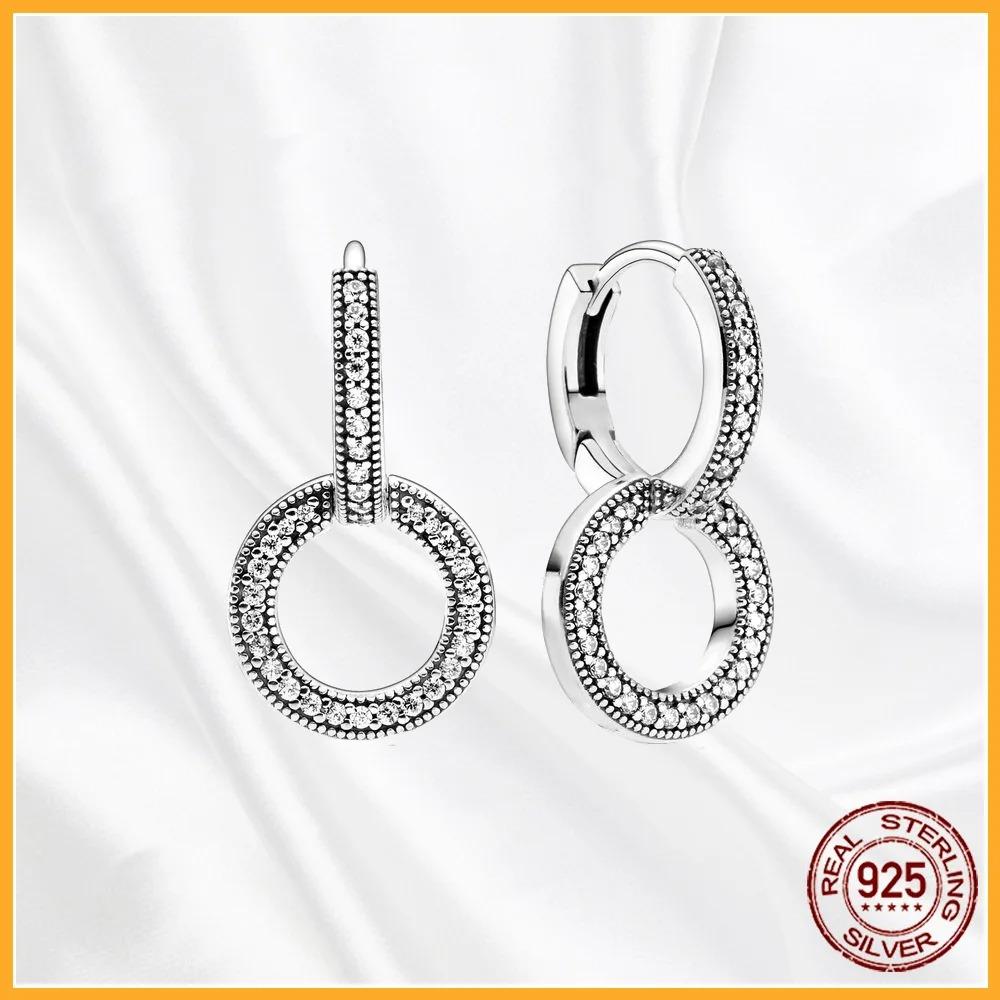 925 Silver Heart Hoop Earrings Sparkling Original Jewelry Gift for Women