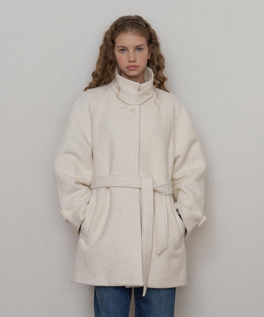 Somewherebutter Boucle Wool Half Coat - Ivory