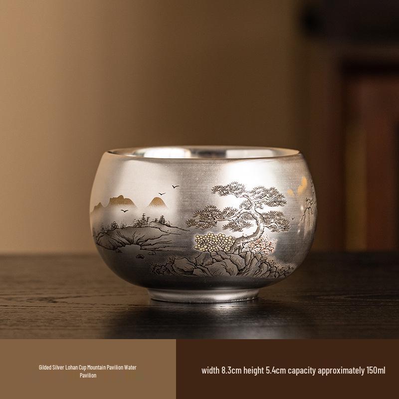 Luxury Year of the Dragon Silver Gilded Tea Cup, Large Capacity for Home or Office
