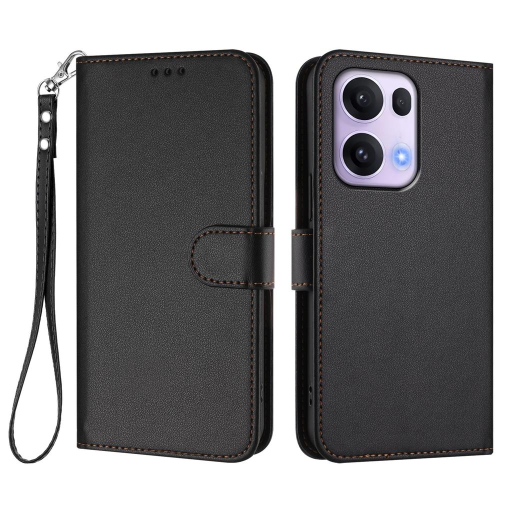 For Oppo Reno13 Pro 5G Leather Case Wallet Stand Phone Cover with Wrist Strap
