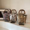 Embroidered Bucket Bag for Women Traditional Style Bamboo Handle Tote Bag New Fashion