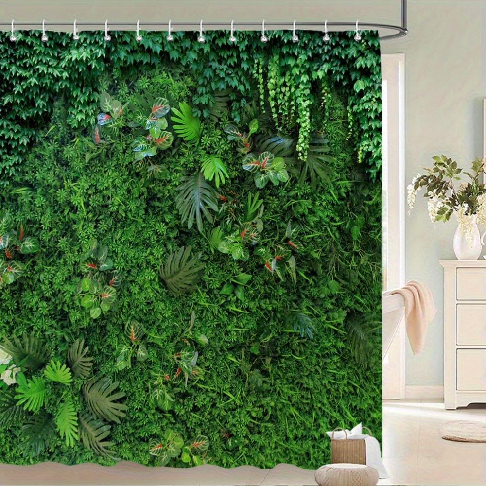 

Tropical Green Wall Shower Curtain – Elephant Ear Ferns & Variegated Vines, Lush Indoor Garden Print, 12 Hooks, 70.87×70.87 In W60H190(CM)-1 Pcs