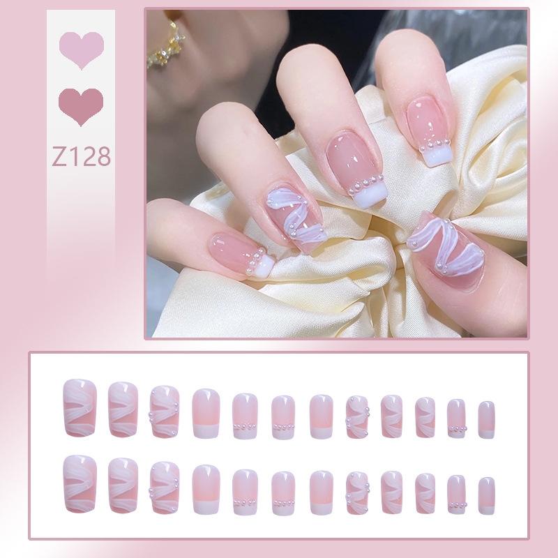 Press On Acrylic Fake Nails Set with Glue High Quality Handmade Nail Extension French Tips Woman False Short Nails Press Ons