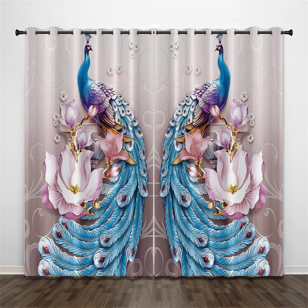 

3D Luxury Home Decor Animal Peacock Gold Texture Curtains 2 Panel Living Room Bedroom Study Children s Room Decor 50W130H(CM)X2PCS&Grommet Top