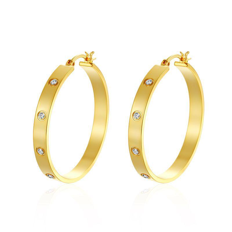Earrings Geometric C-shaped Inlay Copper Copper Material Plated 18k Gold INS Style Temperament Earrings Design Sense Niche Niche Style 3CM золотой