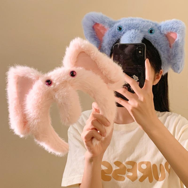 1Pcs Cute Plush Elephant Headband Cartoon Long Nose Elephant Party Headwear Hairband Hair Accessories Headhoop For Washing Face