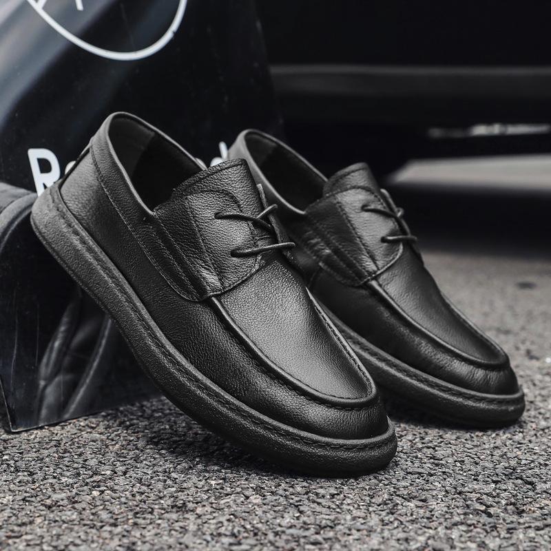 

Мужская повседневная кожаная обувь 2025 года - это удобная и прочная обувь из коровьей кожи, британская деловая обувь Брок 24310-J 38 чёрный