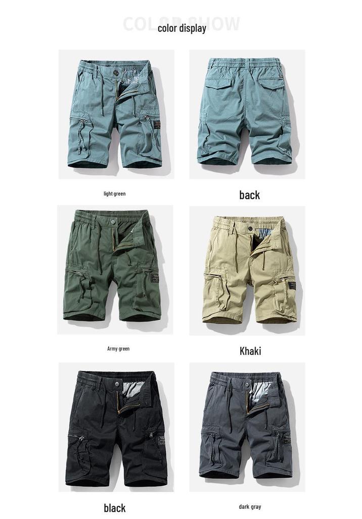 Summer Men's Cotton Multi-Pocket Riding Shorts: Durable, Washed, and Trendy Casual Wear.