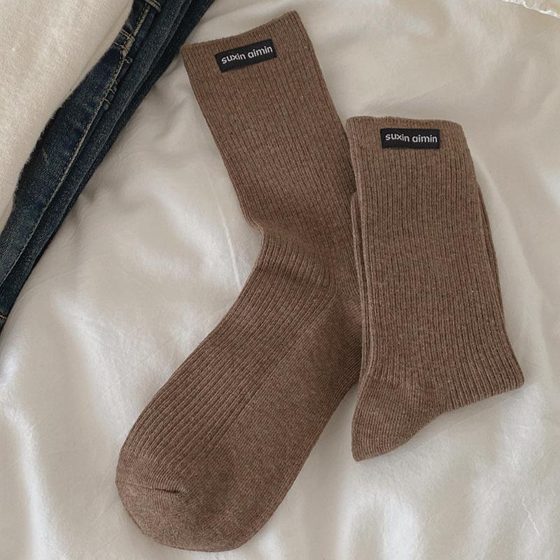 Women's Double Needle Vertical Stripe Slouch Socks - Soft Cotton, Mid-Calf, Casual, Japanese Style.
