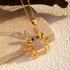 DIEYURO 316 Stainles Steel Golden Inlay Rhinestones Crab Pendant Necklace Women Vintage Fashion Neck Chain Jewelry Glamorou