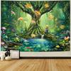 Green Nature Tree Tapestry Fantasy Foresty Tapestry Blacklight Jellyfish Wall Hanging UV Reactive Tree of Life Tapestries Trippy