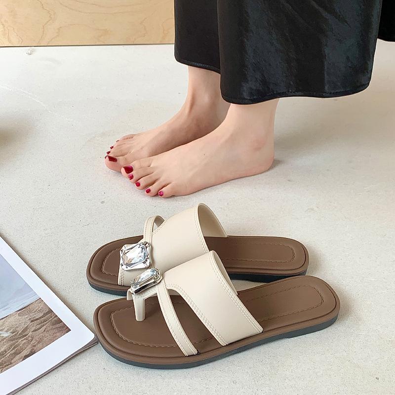 Simplistic Peep-Toe Flat Sandals - Versatile Casual Summer Toe-Loop Slippers