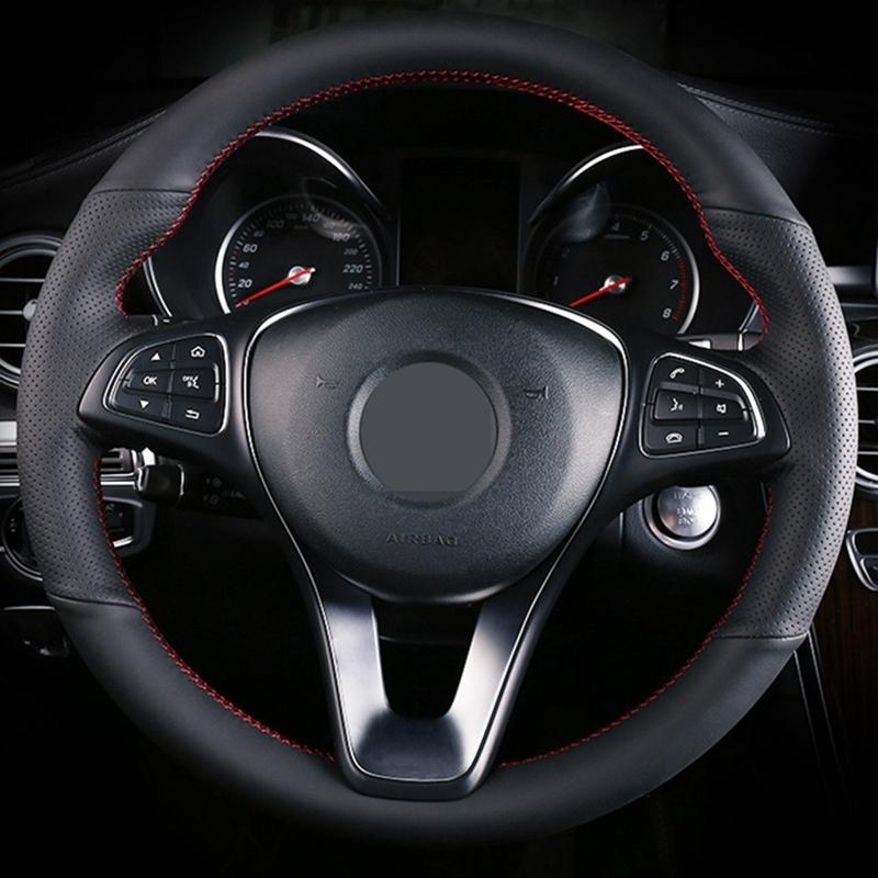 CARDAK DIY Black Leather Car Steering Wheel Cover For Mercedes-Benz C180 C200 W205 C300 B200