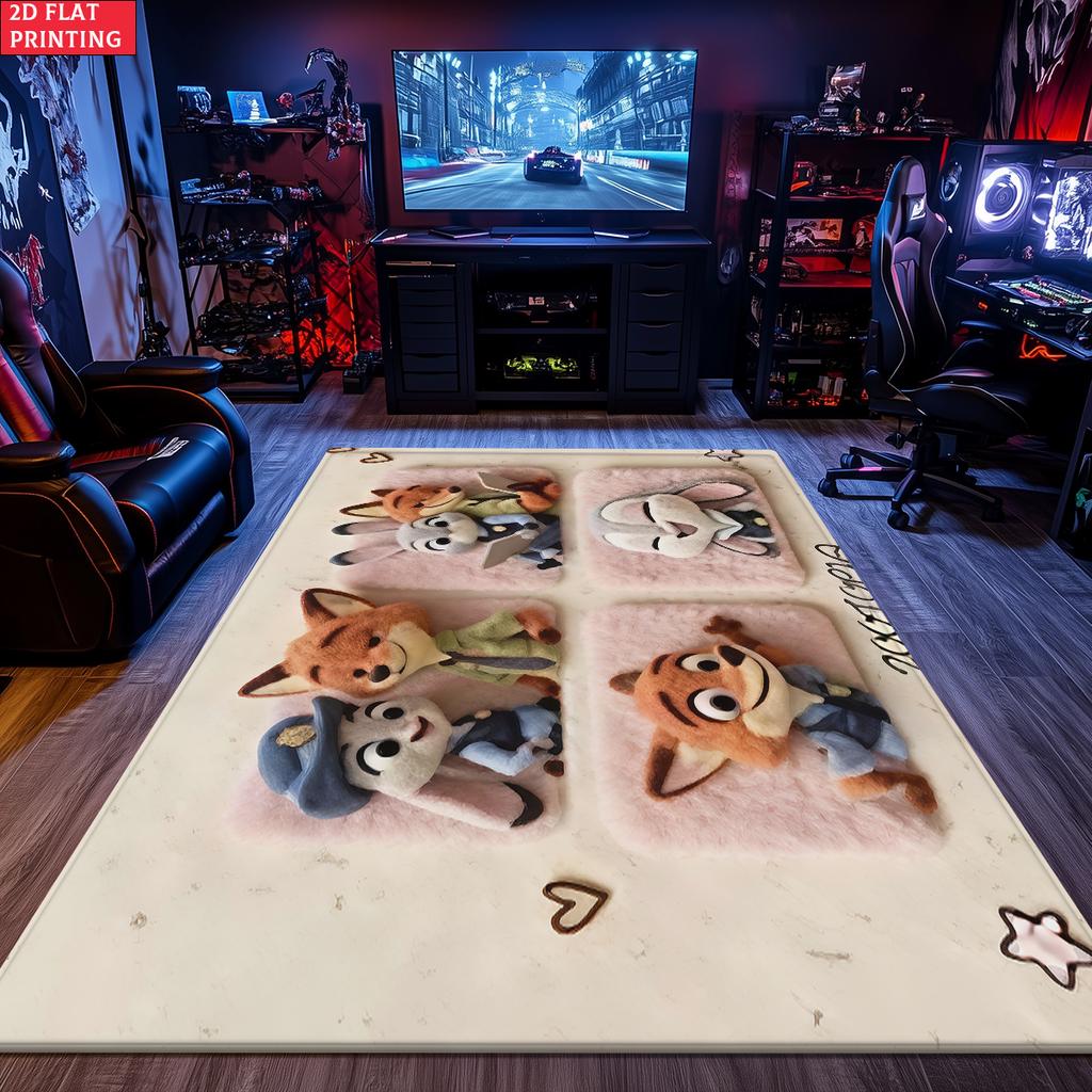 Cartoon Fox and Rabbit Large Room Carpet Non Slip Cartoon Kids Bedroom Living Room Floor Mat Home Decor Children's Play Carpet