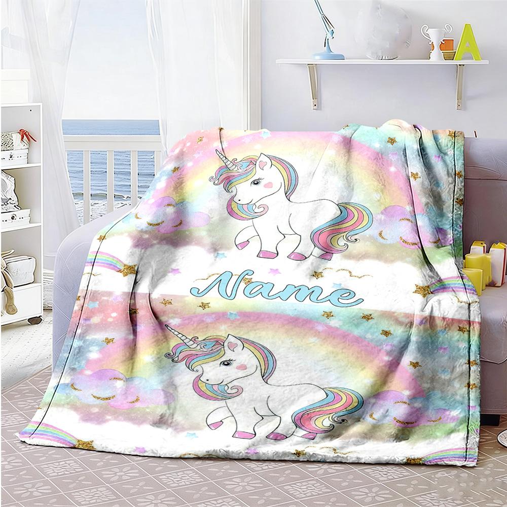 Mini Unicorn Customize Text Blanket Cozy Personalized Blanket Ultra-Soft Versatile for Bedding Office Chair Livingroom Office All-Season Use