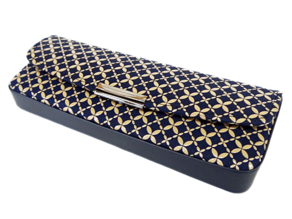 Inden H Glasses Hard Navy Blue Deerskin with White Shippo Pattern [Inden-ya] Case, Type, 4206, Lacquer,