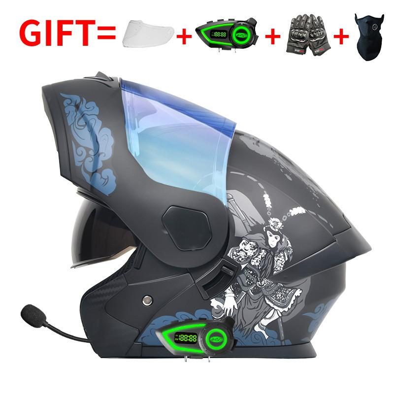 Bluetooth-Enabled Full Face Motorcycle Helmet With Dual Visors DOT 3C Certified All-Season Flip-Up Design Men Women