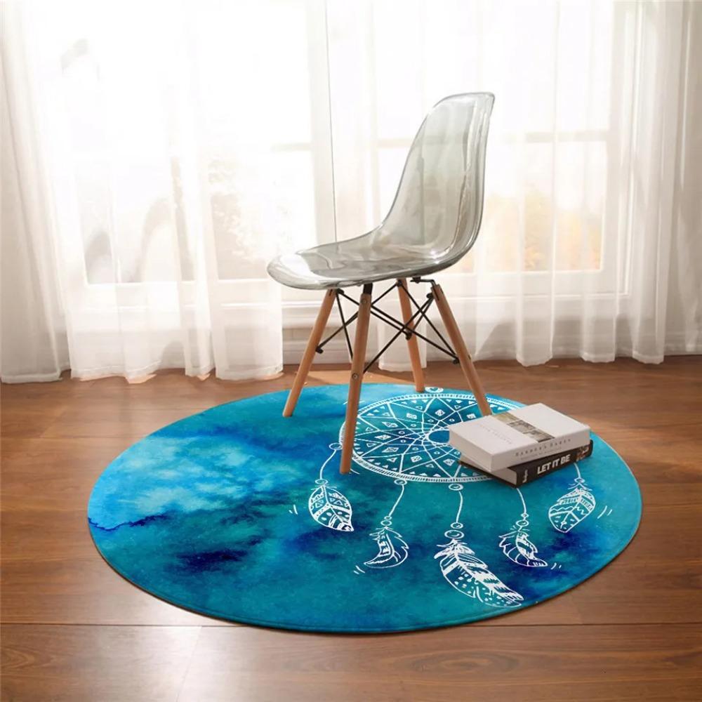 Bohemian Colorful Dreamcatcher Sunset Round Carpet Watercolor Style Circle Rug Bedroom Living Room Floor Mat Chair Pad Doormat