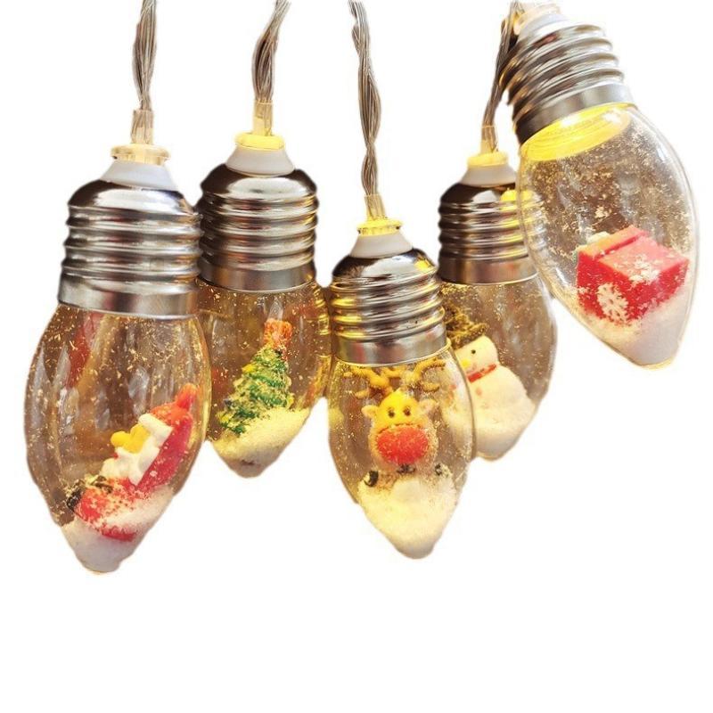 Christmas Led String Lights With Mini Santa Snowman Reindeer In Transparent Bulbs For Xmas Home Holiday Decor