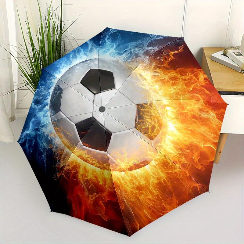 

Soccer Ball, Fire and Ice Automatic folding umbrella simple eight rib design, bright color pattern, durable iron frame, ideal for travel an