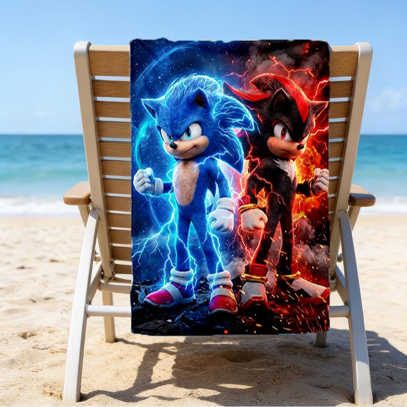 Ultra-Soft Beach Towel with Sonic Theme,Ideal for Pool - Camping, Diving - Perfect Travel Essential, Vibrant Beach Towel.