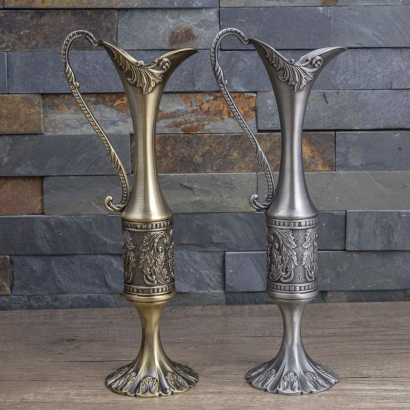 European Engraved Slim Neck Metal Vases Flower Arrangements Container Bud Vases For Home Table Centerpieces Decors