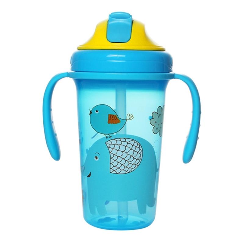 

Twin Handle Baby Water Bottle Large Capacity Safe Training Drink Cup for Infants Learning to Drink Independently синій