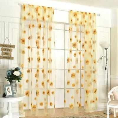 95*200cm Sunflowers Printed Sheer Window Panel Curtain For Kitchen Living Room Voile Screening Semi-shading Curtain Decor