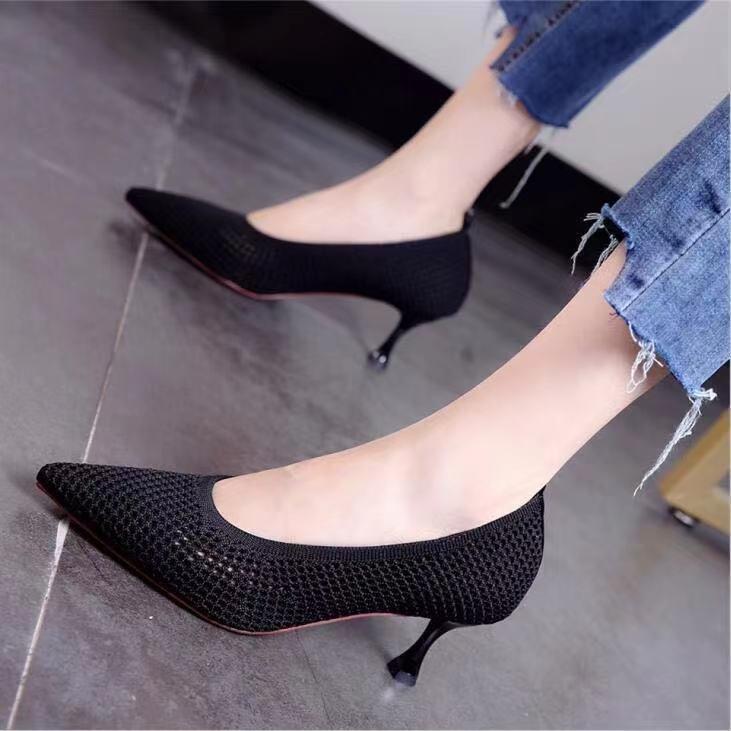 Women Pumps Summer Comfortable Stiletto Party Shoes Stiletto Sexy Single Shoes  knit Woven Mesh Breathable Women work Shoes