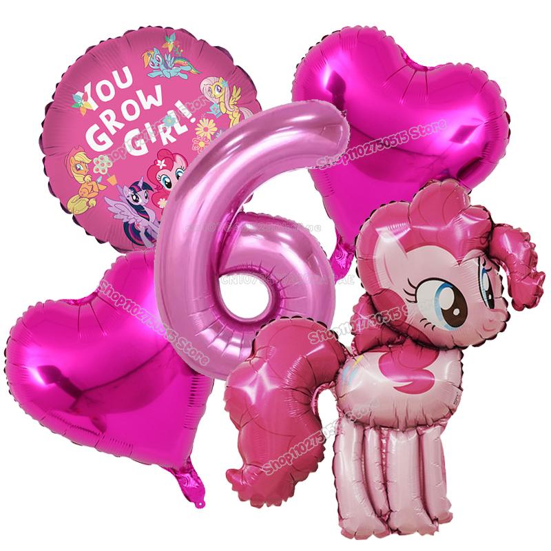 Beautiful My Little Ponys Girl Birthday Number Balloons Decoration Cute Cartoon Love Shape Round Balloons Set Party Supplies Kids Favor
