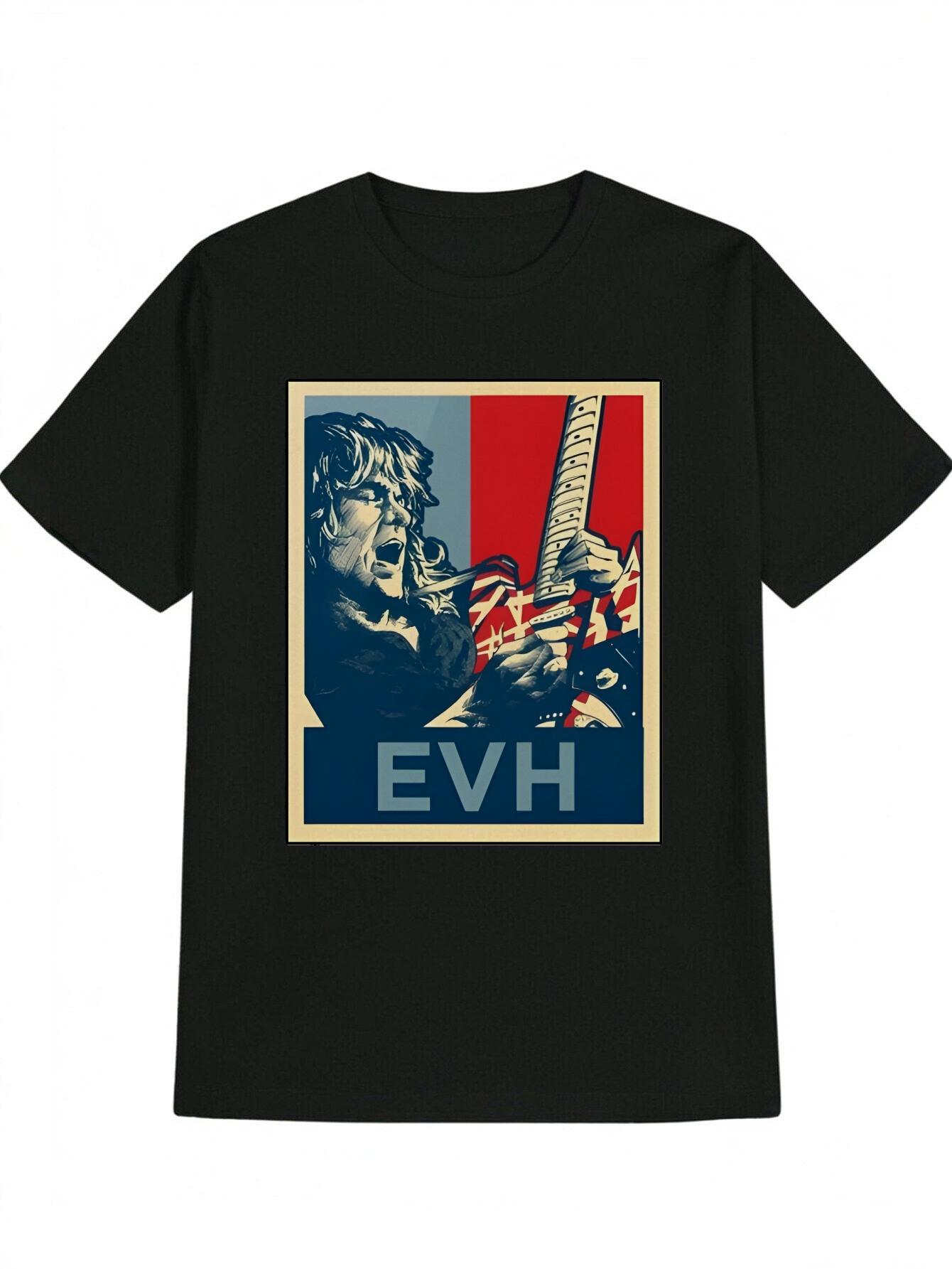 Casual Graphic T-shirt with Rock Singer & Electric Guitar Print - Black Music-Inspired Design XL
