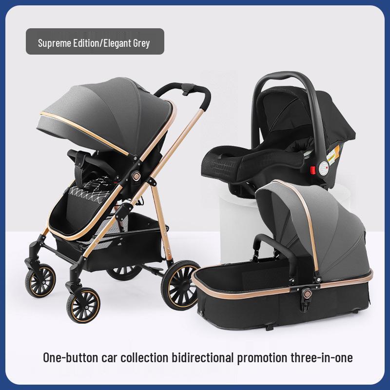High Landscape Reversible Baby Stroller & Reclining Tricycle, Three-in-One with Large Wheels