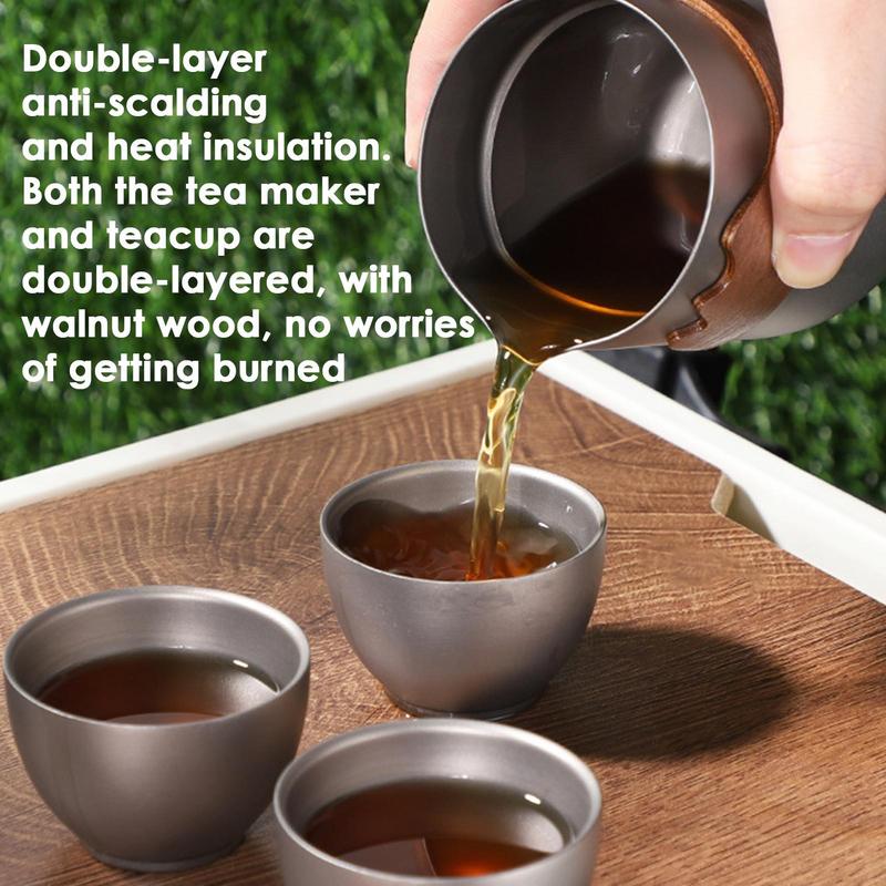 Titanium Tea Ceremony Set Strong Kung Fu Tea Set With Storage Bag Elegant Double-Layer Anti-Scald Tea Sets Easy-to-Use Design