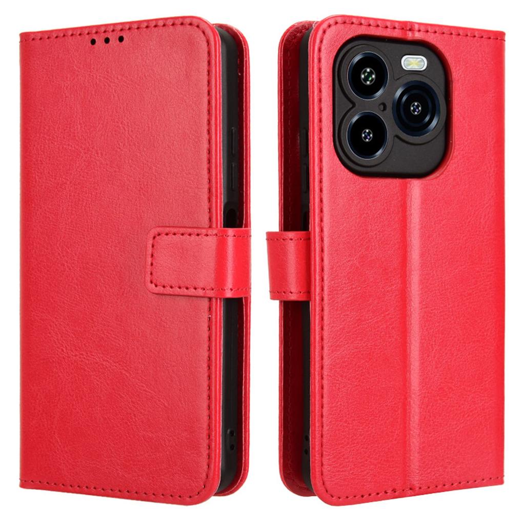 For Oukitel C65/C65 Pro Case Crazy Horse Texture PU Leather Phone Wallet Cover with Wrist Strap