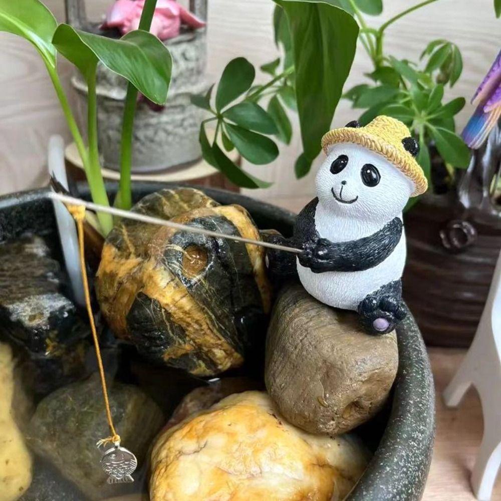 Cartoon Frog Panda Fishing Statue Resin Miniatures Figurine Garden Decor Animal Sculpture  Balcony