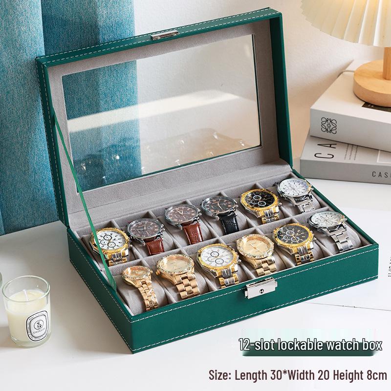 Benya Green Lockable Leather Watch Storage & Display Box