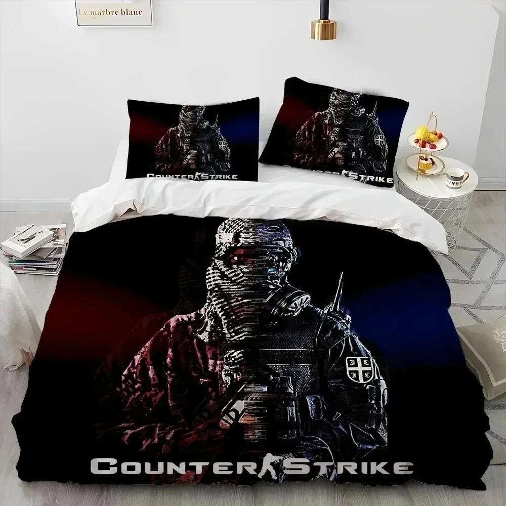 Luxury New 3D Print CS GO Game Gamer Counter Strike Bedding Set Duvet Cover Bed Set Quilt Cover Pillowcase Queen Size Boys Adult