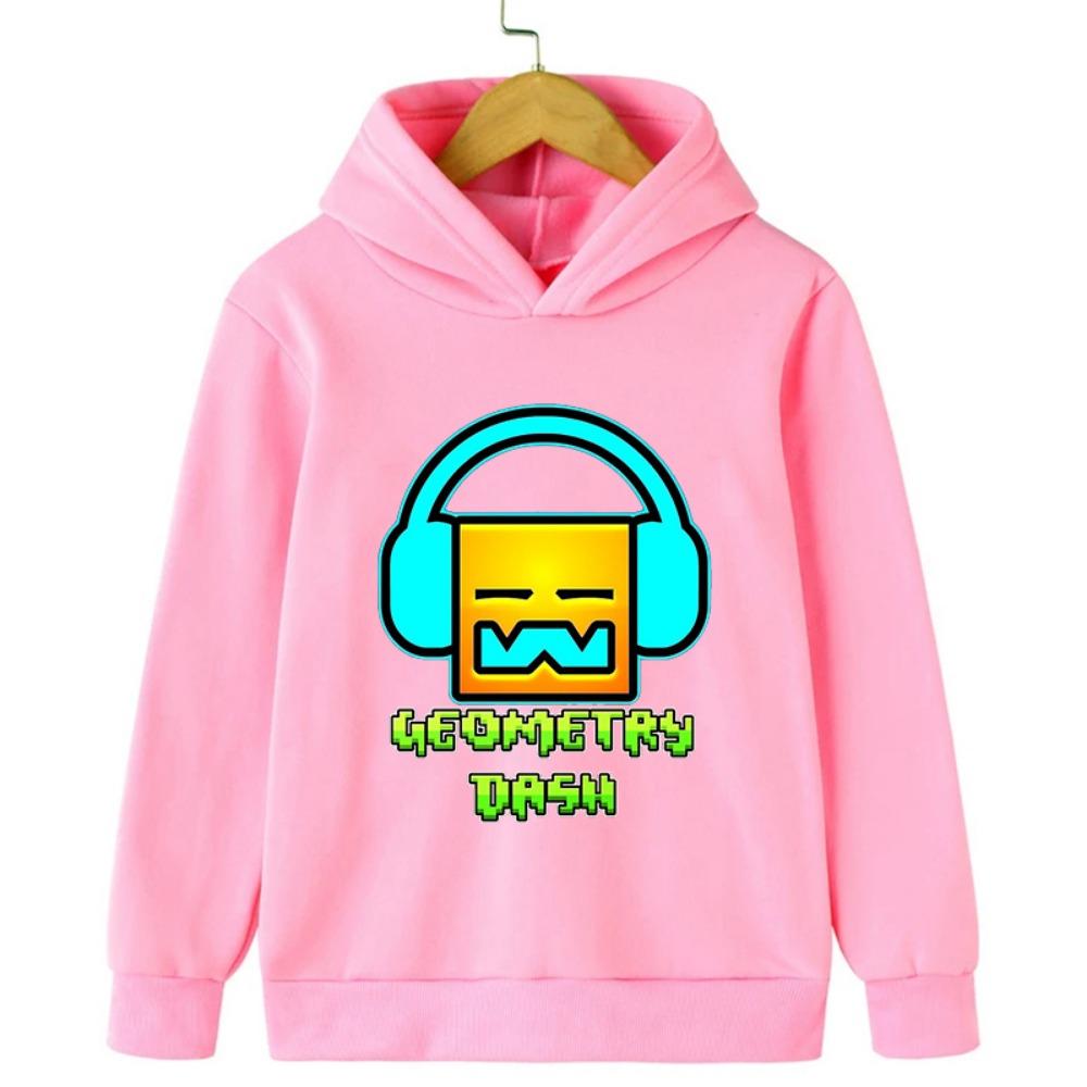 קפוצון Geometry Dash לילדים, שרוול ארוך, סווטשירט, מעילי סתיו לבנות, חולצות מצוירות מצחיקות, סווטשירטים לבנים, ביגוד לילדים