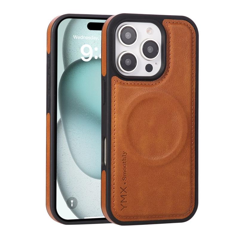 Ultra-Thin Cross Pattern Cowhide iPhone 15 Case: Full Coverage Anti-Drop Protection for Men and Women iPhone 14 Pro коричневый