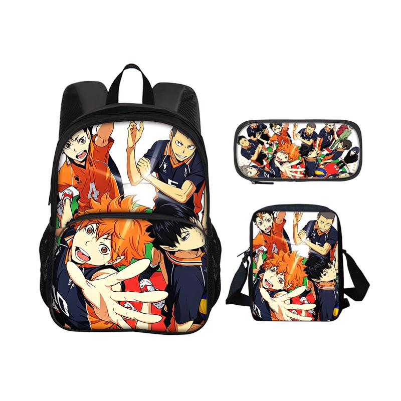 Haikyuu Round Front Carrier, Daily Pack, Pen Bag, Ice Bag, 3Pcs Set Patterned New Style, Best Birthday Gift for School Boys Plus Girls