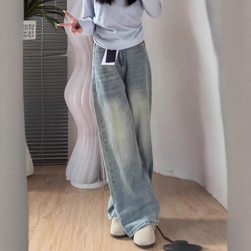 Light-colored Wide-leg Jeans for Women, High-waisted, New Style, Plus Size, Loose, Slimming, Straight-leg Pants
