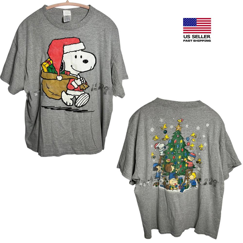 Мужская футболка унисекс с коротким рукавом Peanuts Snoopy, размер XL, с рождественской елкой, двусторонняя S