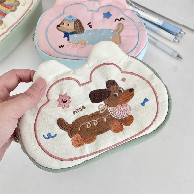 Hund Tier Stickerei Federmäppchen 18x11cm Große Reißverschluss Stifteetuis Multifunktions Federmäppchen Reise Kosmetiktasche