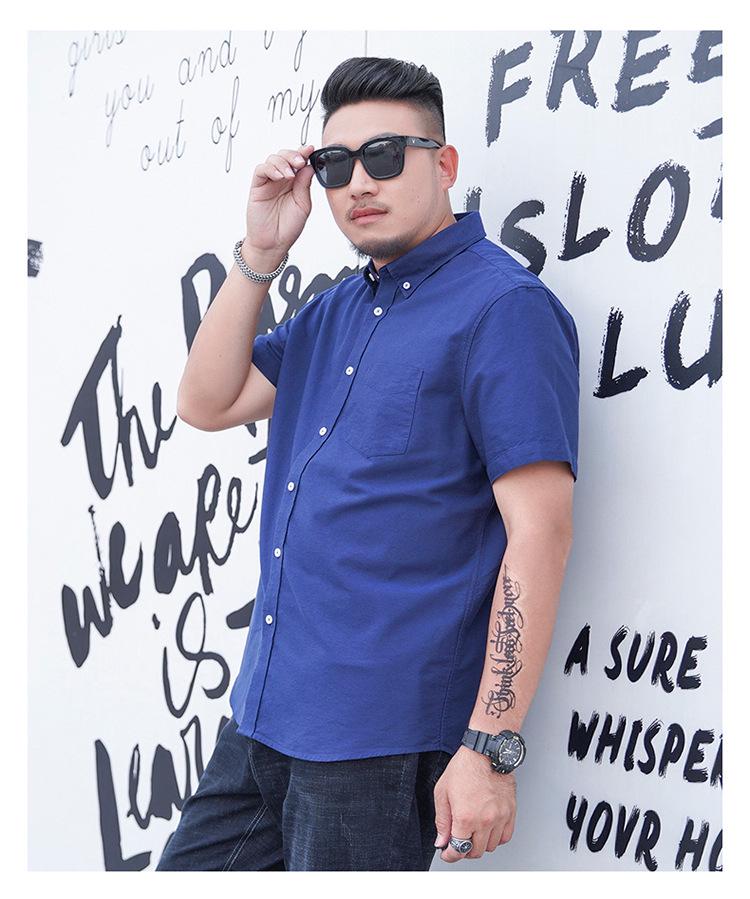 Plus Size Men's Solid Color Oxford Short-Sleeve Shirt - Summer Business Casual.