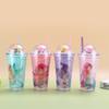 Wasserflasche Sommer Kinder Cartoon Kreativ Plastikbecher Explosion Meerjungfrau Eisbecher Doppel Doppel Tragbar Bogenabdeckung Strohhalmbecher