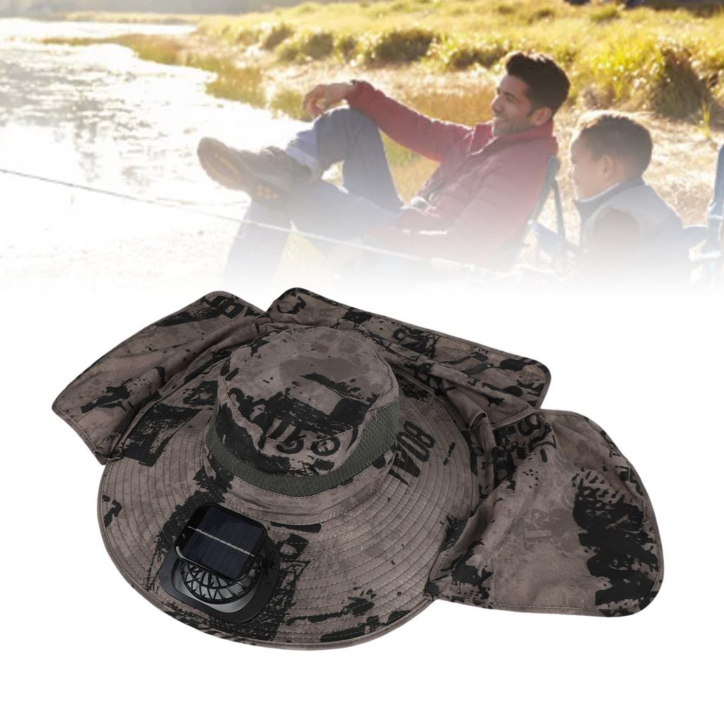 Sun Hat with Solar Fan 3 Wind Speeds Outdoor UPF50 Sun Hat Wide Brim Fishing Hat with Neck Flap USB Charging